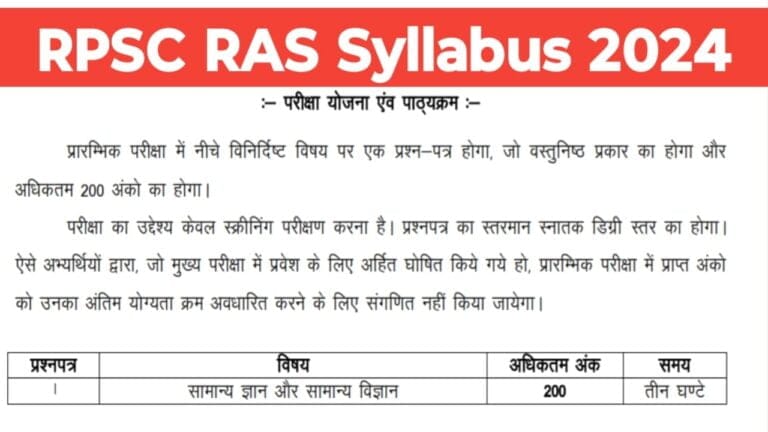 RPSC RAS Latest Syllabus in Hindi 2024