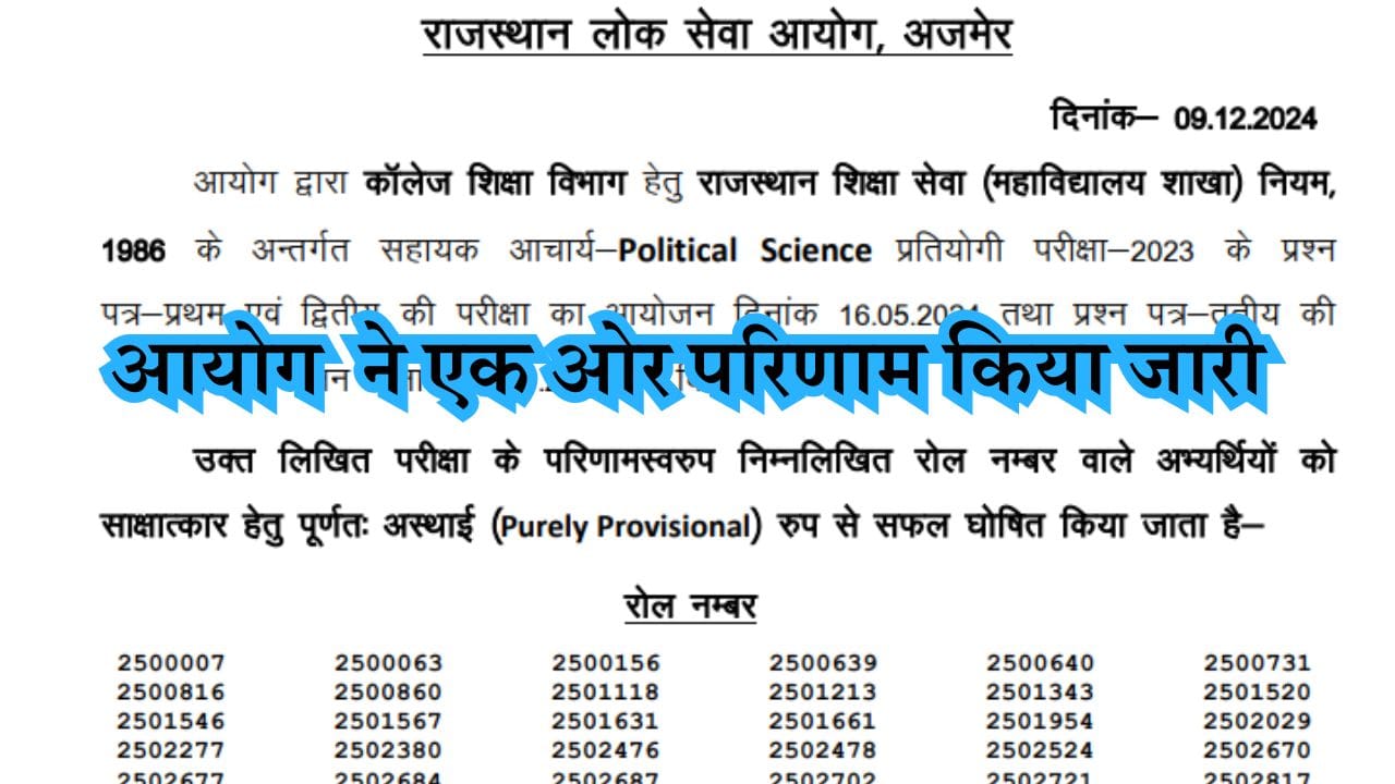 RPSC Assistant Professor Political Science Result 2024